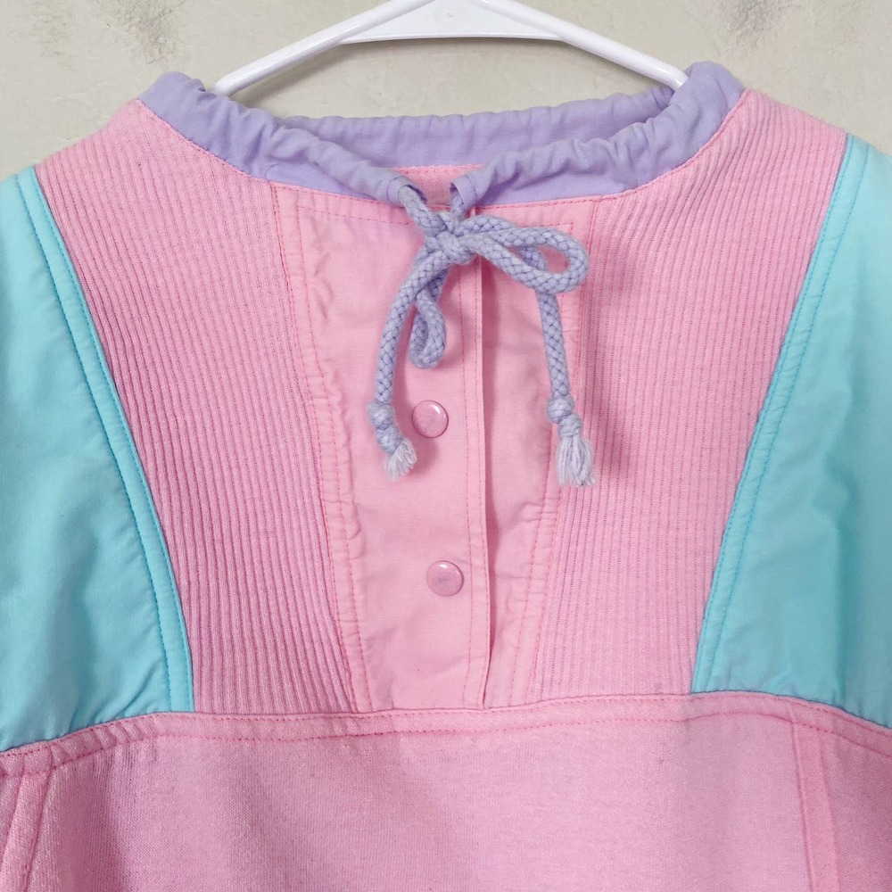Vintage Pink Purple Teal Pastel Pullover Quarter Snap Sweatshirt Jacket - Picture 3 of 5